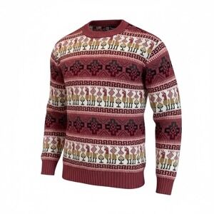 Chasqui Manos Andinas‎ Alpaca Wool Sweater Women Large Fair Isle Llama Burgundy